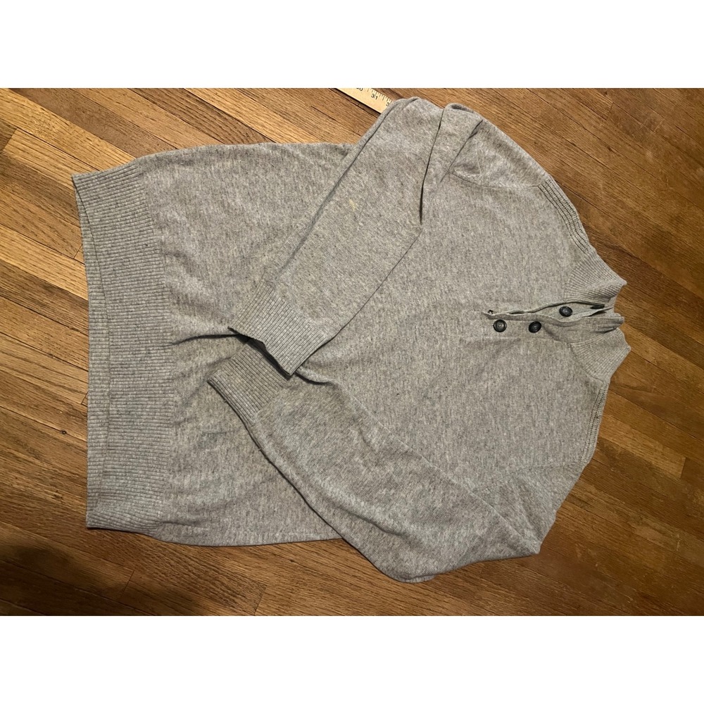 Banana Republic Men's L Merino Wool Sweater Gray Mock Neck Zip Button Collar